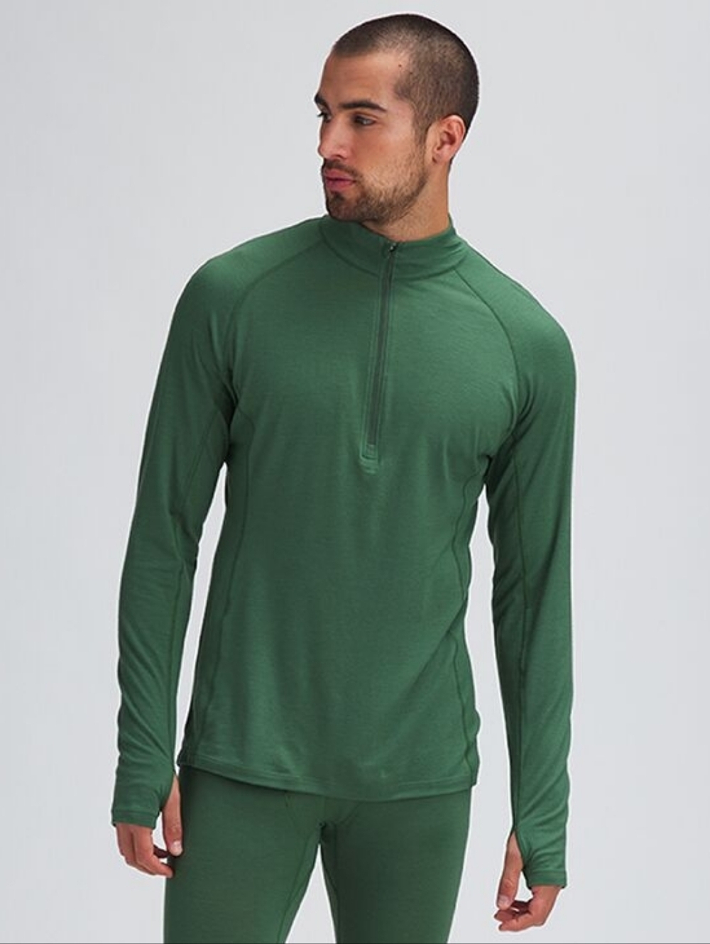 Stoic Merino Blend Quarter Zip Baselayer Top - Men's Med - Olive Green